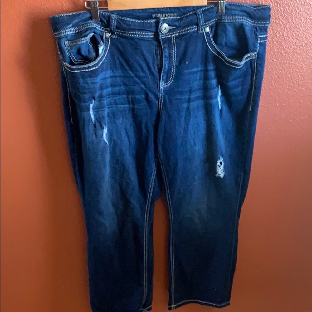 Dark wash distressed jeans